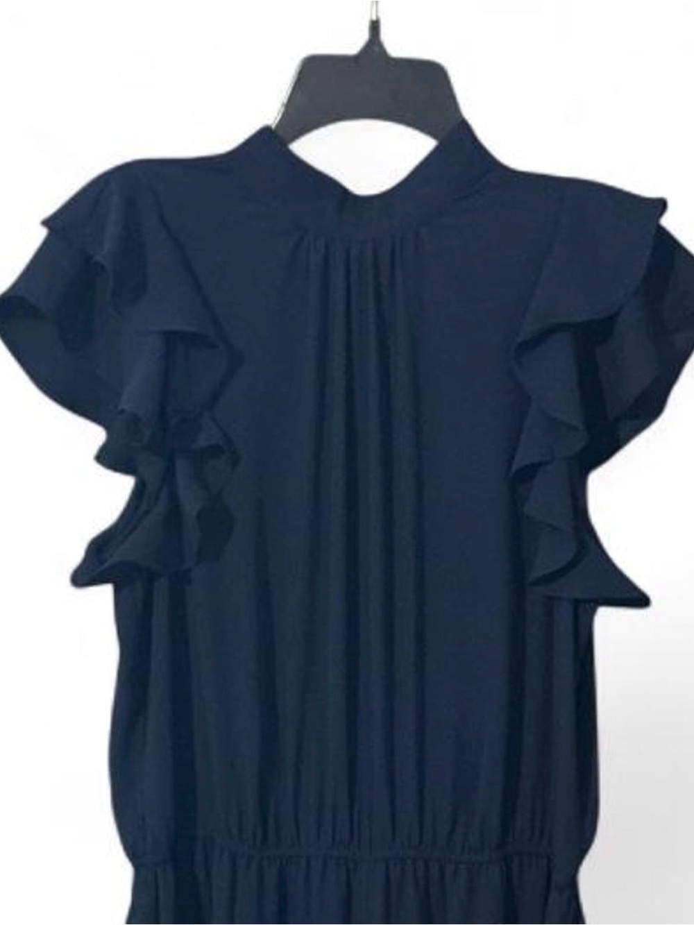Express Navy Ruffle Tie-Neck One-Piece - Picture 3 of 6
